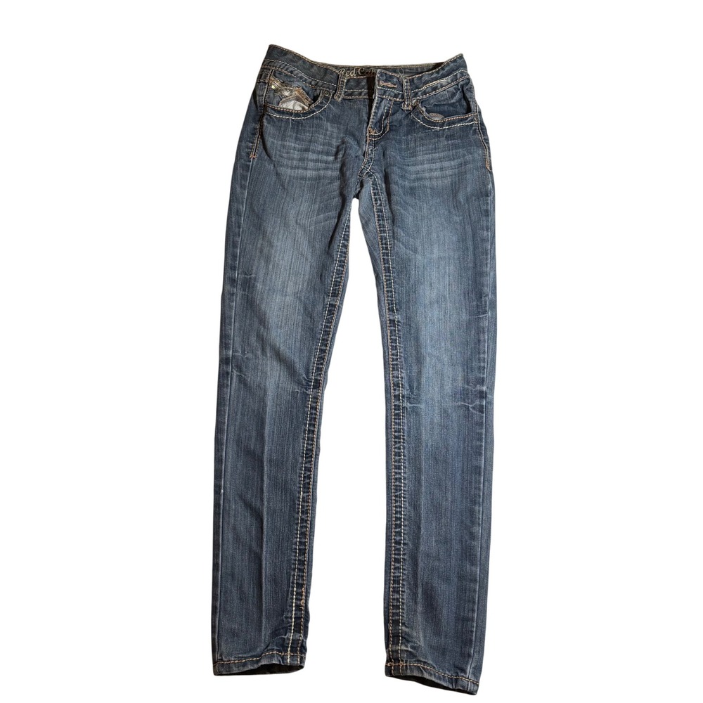 Red Camel Victoria Skinny Jeans Womens 3 Blue Medium Wash Embellished Sequin Y2K